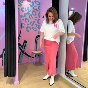 Fuchsia midi satijnen rok